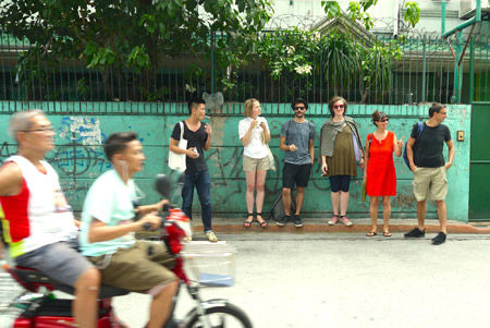 The curatorial mapping in Manila: participants of the project in front of the Museum of Contemporary Art and Design (Photo: Sidd Perez)